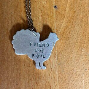 Turkey Friend Not Food Aluminum & Sterling Silver 12" Necklace Vegan